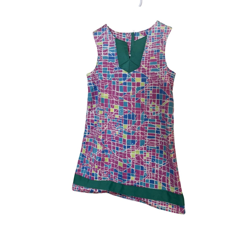 Vineyard Vines Dress Girls 6 Pink Geometric Print Sleeveless Shift Ribbon Trim